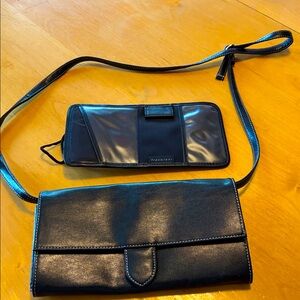 Mary Kay Consultant Travel Wallet Organizer Black Floral 2 pc Crossbody Passport